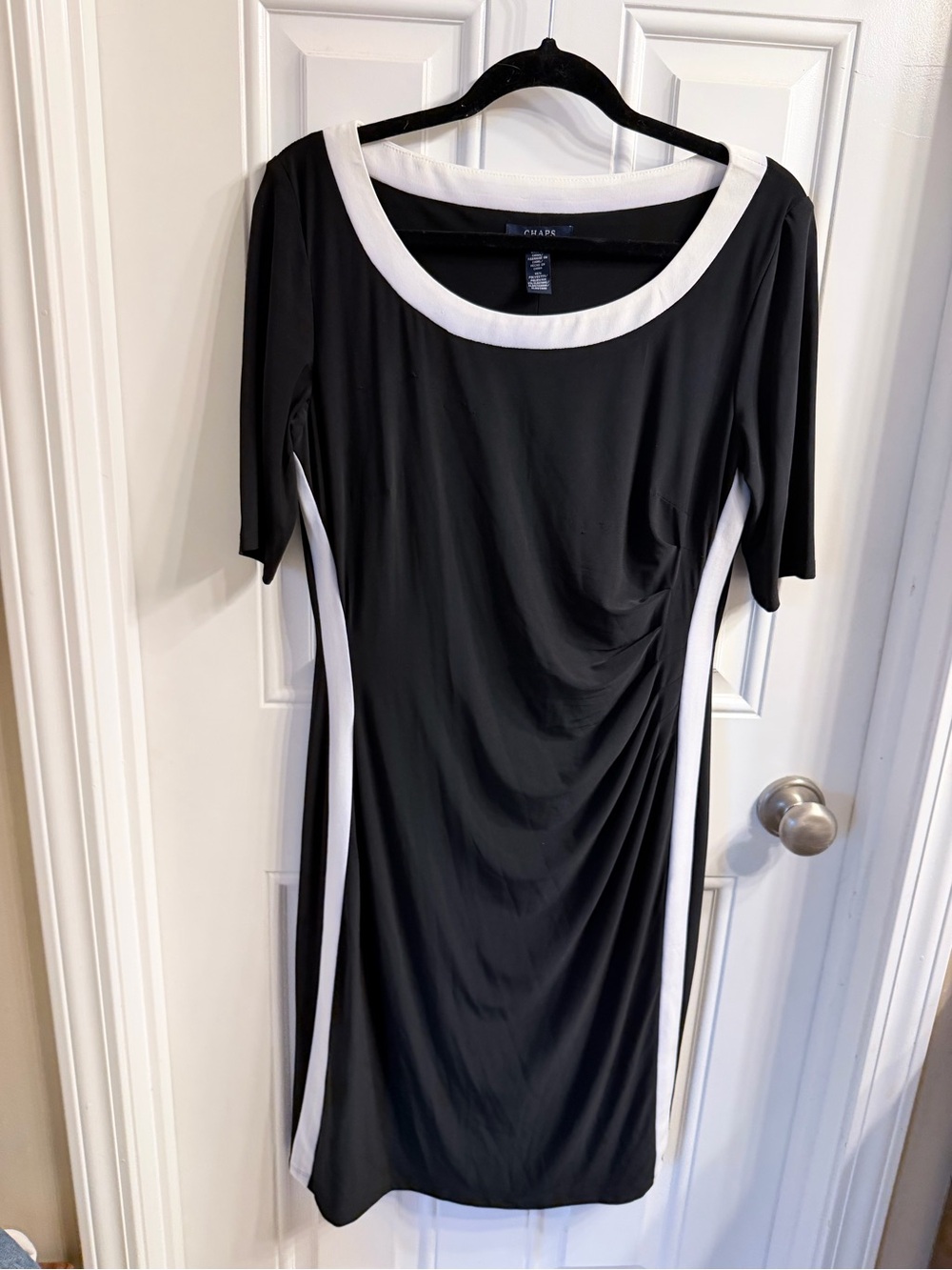 Chaps Black Dress with White Scoop Neck and Side Panels